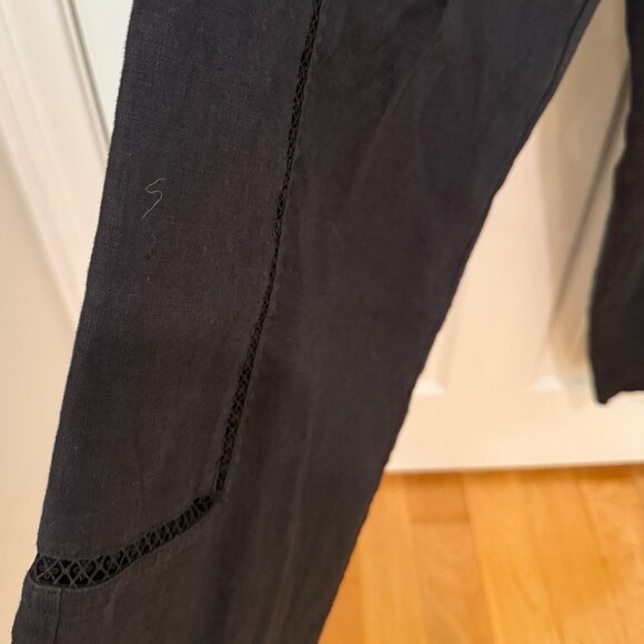 STAUD MACKENZIE BLACK WIDE LEG LINEN PANTS WITH LACE ACCENTS - Picture 8 of 14